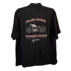 Tommy Bahama Island Riders Black Silk Button Up Motorcycle Hawaiian Shirt Men L